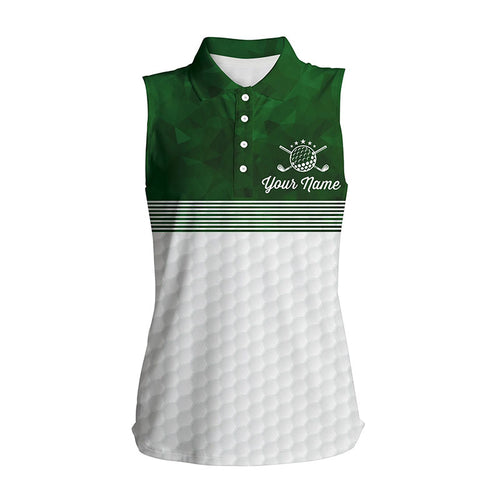Green and white Women sleeveless polo shirt custom name ladies golf shirts, personalized golf gifts NQS5699