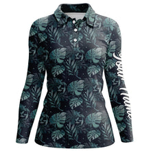 Load image into Gallery viewer, Womens golf polo shirts with monstera leaves tropical custom name golf shirt, golfing gifts NQS5921