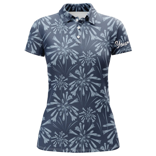 Womens golf polo shirts with navy floral pattern custom name golf shirts, golfing gifts NQS5922