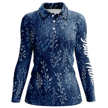 Load image into Gallery viewer, Womens golf polo shirts with navy floral pattern custom name golf shirts, golfing gifts NQS5923