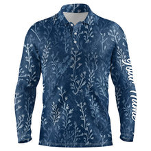 Load image into Gallery viewer, Mens golf polo shirts with navy floral pattern custom name golf shirts, golfing gifts NQS5923