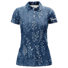 Load image into Gallery viewer, Womens golf polo shirts with navy floral pattern custom name golf shirts, golfing gifts NQS5923