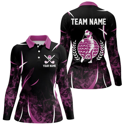 Black and Pink Smoke Pattern Women golf polo shirt custom ladies golf clothes, personalized golf gifts NQS8222