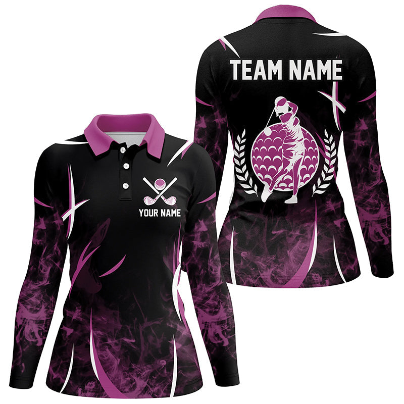 Black and Pink Smoke Pattern Women golf polo shirt custom ladies golf clothes, personalized golf gifts NQS8222