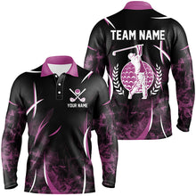 Load image into Gallery viewer, Black and Pink Smoke Pattern Men golf polo shirts custom golf clothes for men, personalized golf gifts NQS8222