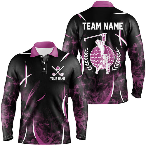 Black and Pink Smoke Pattern Men golf polo shirts custom golf clothes for men, personalized golf gifts NQS8222
