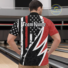Load image into Gallery viewer, Red, White and Black American Flag Bowling Shirts for Men Custom Patriotic Team Bowling Jersey NQS10429