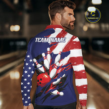 Load image into Gallery viewer, Red, White and Blue American flag Bowling Shirts for Men Custom Patriotic Bowling Team Outfit Uniform NQS10431