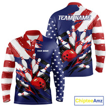 Load image into Gallery viewer, Red, White and Blue American flag Bowling Shirts for Men Custom Patriotic Bowling Team Outfit Uniform NQS10431