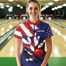 Load image into Gallery viewer, Red, White and Blue American flag Bowling Shirts for Women Custom Patriotic Bowling Team Outfit NQS10431