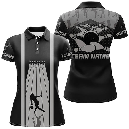 Black and Gray Retro Bowling Shirts For Women Custom team bowling jerseys, bowling clothes womens NQS8451