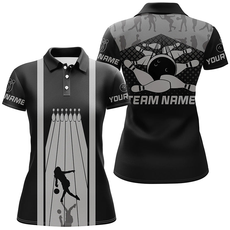 Black and Gray Retro Bowling Shirts For Women Custom team bowling jerseys, bowling clothes womens NQS8451