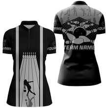 Load image into Gallery viewer, Black and Gray Retro Bowling Shirts For Women Custom team bowling jerseys, bowling clothes womens NQS8451