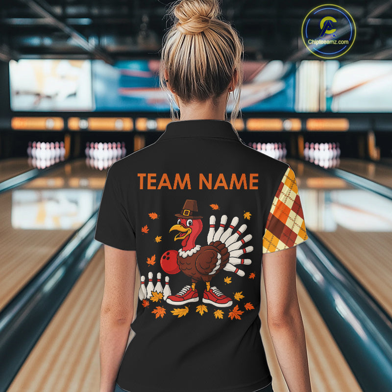 Funny Bowling Turkey Thanksgiving Women Bowling Shirt argyle pattern Custom Team Bowling Jersey NQS10848
