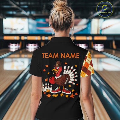 Funny Bowling Turkey Thanksgiving Women Bowling Shirt argyle pattern Custom Team Bowling Jersey NQS10848