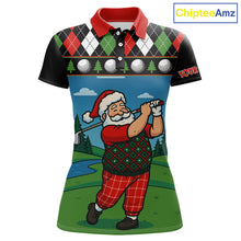 Load image into Gallery viewer, Funny Santa Golf argyle pattern Christmas Golf polo shirts for Women custom Christmas golf gifts NQS10856