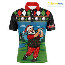 Load image into Gallery viewer, Funny Santa Golf argyle pattern Christmas Golf polo shirts for Men custom Christmas golf gifts NQS10856