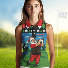 Load image into Gallery viewer, Funny Santa Golf argyle pattern Christmas Sleeveless Golf polo shirt custom Christmas golf gifts NQS10856