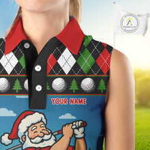 Load image into Gallery viewer, Funny Santa Golf argyle pattern Christmas Sleeveless Golf polo shirt custom Christmas golf gifts NQS10856