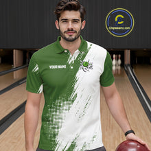 Load image into Gallery viewer, Custom Green and White Strike Bowling Shirts Men Polo, Quarter Zip Bowling Team Jersey Bowling League NQS11037