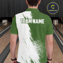 Load image into Gallery viewer, Custom Green and White Strike Bowling Shirts Men Polo, Quarter Zip Bowling Team Jersey Bowling League NQS11037