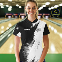 Load image into Gallery viewer, Custom Black and White Strike Bowling Shirts Women Polo, 1/4 Zip Bowling Team Jerseys Bowling League NQS11038