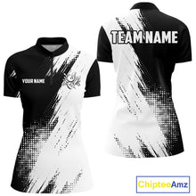 Load image into Gallery viewer, Custom Black and White Strike Bowling Shirts Women Polo, 1/4 Zip Bowling Team Jerseys Bowling League NQS11038