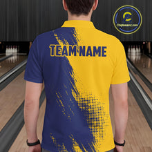 Load image into Gallery viewer, Custom Blue and Yellow Strike Bowling Shirts Men Polo, Quarter Zip Bowling Team Jersey Bowling League NQS11039