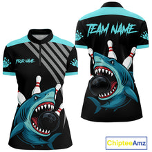 Load image into Gallery viewer, Funny Cyan Blue Shark Women Bowling Polo, Quarter Zip Shirts Custom Team Shark Bowling Outfit Jersey NQS11042