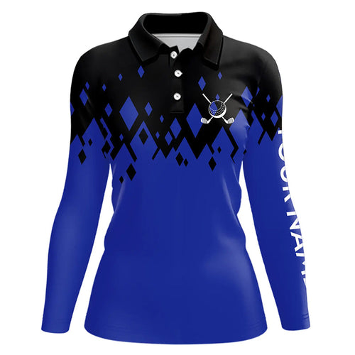 Black and Blue pattern Womens Golf Polo Shirts custom golf attire for women, unique golf gifts NQS9152