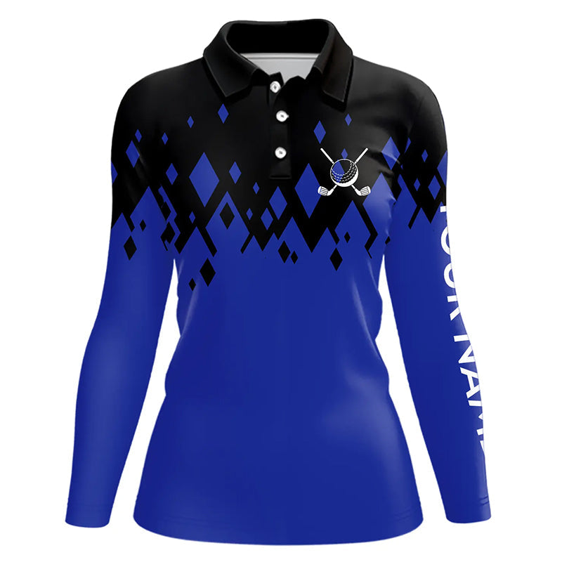 Black and Blue pattern Womens Golf Polo Shirts custom golf attire for women, unique golf gifts NQS9152