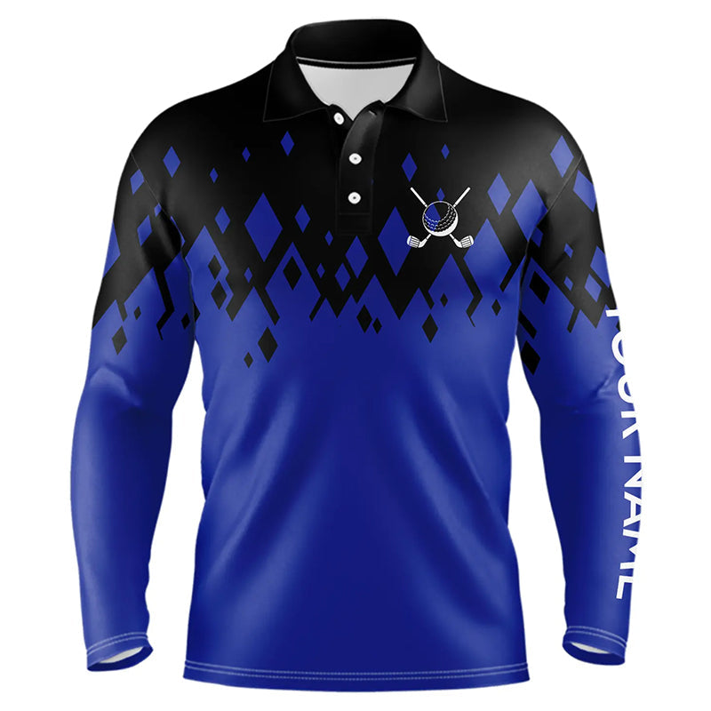 Black and Blue pattern Mens Golf Polo Shirts custom golf attire for men, unique golf gifts NQS9152
