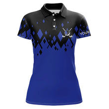 Load image into Gallery viewer, Black and Blue pattern Womens Golf Polo Shirts custom golf attire for women, unique golf gifts NQS9152