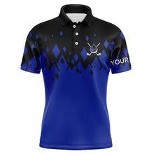 Load image into Gallery viewer, Black and Blue pattern Mens Golf Polo Shirts custom golf attire for men, unique golf gifts NQS9152