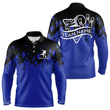 Load image into Gallery viewer, Personalized Black and Blue Bowling Polo, Quarter Zip Shirts For Men Custom Bowling Team Jerseys NQS9153
