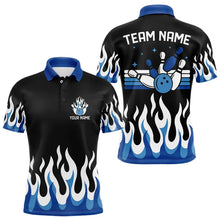 Load image into Gallery viewer, Black and Blue Flame Retro Bowling Polo, Quarter Zip Shirt for Men Custom Bowling Team Jerseys NQS9155