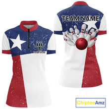 Load image into Gallery viewer, Grunge Texas Flag Bowling Polo, 1/4 Zip Shirts For Women Custom patriotic Texas Team Bowling Jerseys NQS11239