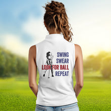 Load image into Gallery viewer, American flag patriotic Women sleeveless polos custom swing swear look for ball repeat ladies golf top NQS9359