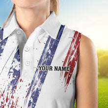 Load image into Gallery viewer, American flag patriotic Women sleeveless polos custom swing swear look for ball repeat ladies golf top NQS9359