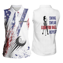 Load image into Gallery viewer, American flag patriotic Women sleeveless polos custom swing swear look for ball repeat ladies golf top NQS9359