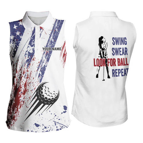 American flag patriotic Women sleeveless polos custom swing swear look for ball repeat ladies golf top NQS9359