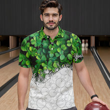 Load image into Gallery viewer, Bowling Shirts For Men custom Green clover white bowling camo St Patrick Day Bowling attire for mens NQS9501