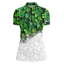 Load image into Gallery viewer, Women Bowling Shirts custom Green clover white bowling camo St Patrick Day Bowling attire for ladies NQS9501