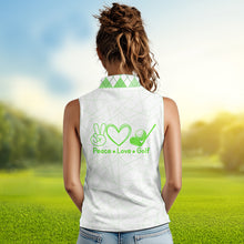 Load image into Gallery viewer, Green argyle pattern Women Sleeveless polo shirt custom peace love golf jersey, ladies golf attire NQS9505