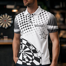 Load image into Gallery viewer, Personalized Black and White Stars Darts Polo, Quarter Zip Shirt For Men Custom Dart Team Jerseys NQS9511