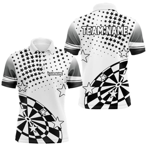 Personalized Black and White Stars Darts Polo, Quarter Zip Shirt For Men Custom Dart Team Jerseys NQS9511