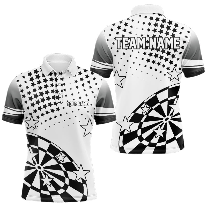 Personalized Black and White Stars Darts Polo, Quarter Zip Shirt For Men Custom Dart Team Jerseys NQS9511