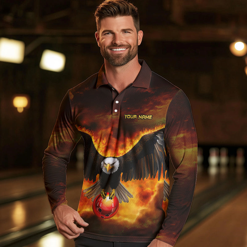 Personalized Flame Eagle Custom Bowling Team Shirts For Mens, Fire Eagle Bowling League Jersey NQS9512