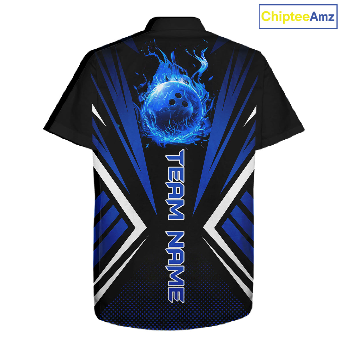 Black and Blue Flame Button-up bowling shirts, Team Bowling Jersey Custom bowling attire NQS11634