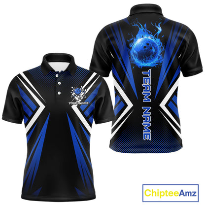 Black and Blue Flame Bowling Shirts For Men, Team Bowling Shirts Custom bowling attire for men NQS11634